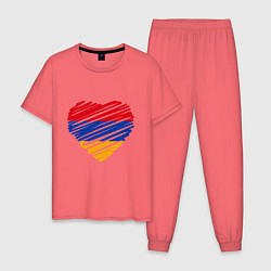 Пижама хлопковая мужская Сердце Армении, цвет: коралловый