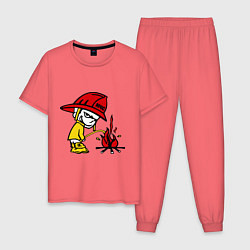Пижама хлопковая мужская Ручной пожарник цвета коралловый — фото 1