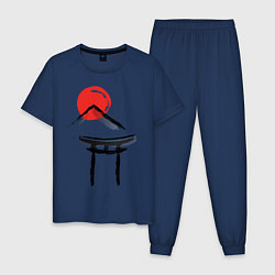 Пижама хлопковая мужская Японский стиль, цвет: тёмно-синий