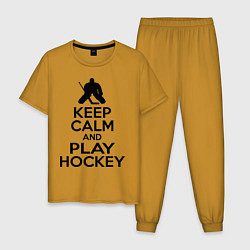 Пижама хлопковая мужская Keep Calm & Play Hockey, цвет: горчичный