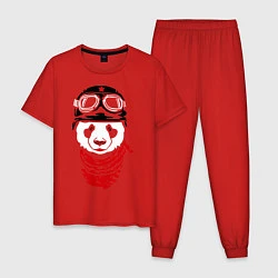 Пижама хлопковая мужская Панда байкер, цвет: красный