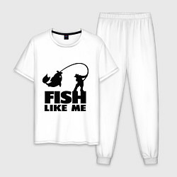 Пижама хлопковая мужская Fish like me, цвет: белый