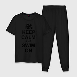 Пижама хлопковая мужская Keep Calm & Swim On, цвет: черный