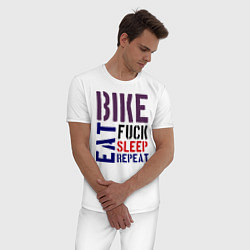Пижама хлопковая мужская Bike eat sleep repeat, цвет: белый — фото 2