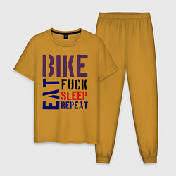 Пижама хлопковая мужская Bike eat sleep repeat, цвет: горчичный