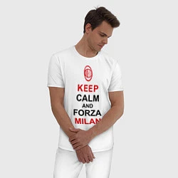 Пижама хлопковая мужская Keep Calm & Forza Milan, цвет: белый — фото 2