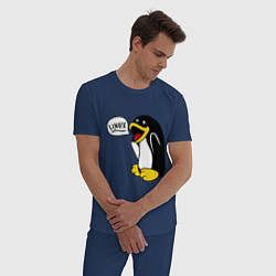 Пижама хлопковая мужская Пингвин: Linux, цвет: тёмно-синий — фото 2