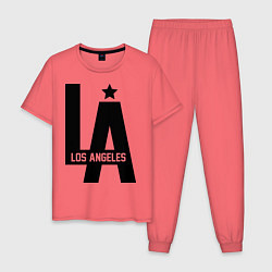 Пижама хлопковая мужская Los Angeles Star, цвет: коралловый