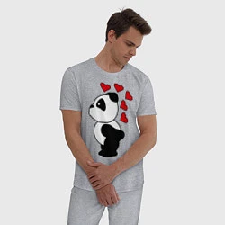 Пижама хлопковая мужская Поцелуй панды: для него, цвет: меланж — фото 2