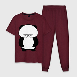 Пижама хлопковая мужская Грусть панды, цвет: меланж-бордовый
