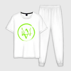Пижама хлопковая мужская Watch Dogs: Green Logo, цвет: белый