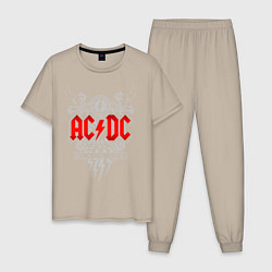 Пижама хлопковая мужская AC/DC: Black Ice, цвет: миндальный