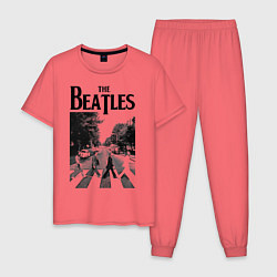 Пижама хлопковая мужская The Beatles: Mono Abbey Road, цвет: коралловый