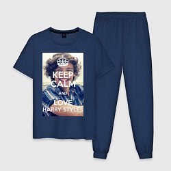 Пижама хлопковая мужская Keep Calm & Love Harry Styles цвета тёмно-синий — фото 1