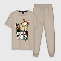 Пижама хлопковая мужская GTA 5: Man & Dog, цвет: миндальный