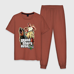 Пижама хлопковая мужская GTA V: Man & Dog Dark, цвет: кирпичный