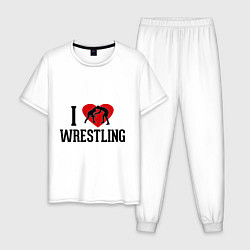 Пижама хлопковая мужская I love wrestling, цвет: белый
