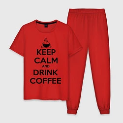 Пижама хлопковая мужская Keep Calm & Drink Coffee, цвет: красный