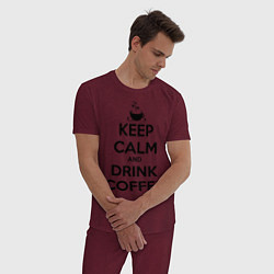Пижама хлопковая мужская Keep Calm & Drink Coffee, цвет: меланж-бордовый — фото 2