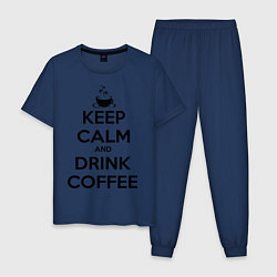 Пижама хлопковая мужская Keep Calm & Drink Coffee, цвет: тёмно-синий