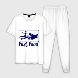 Пижама хлопковая мужская Shark fast food, цвет: белый