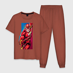 Пижама хлопковая мужская Flash, Justice League, цвет: кирпичный