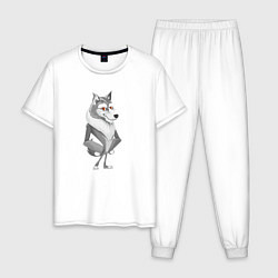 Пижама хлопковая мужская Волк, цвет: белый