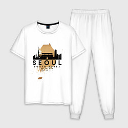 Пижама хлопковая мужская Сеул Южная Корея, цвет: белый