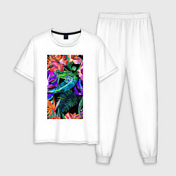 Пижама хлопковая мужская Красочные Тропики, цвет: белый