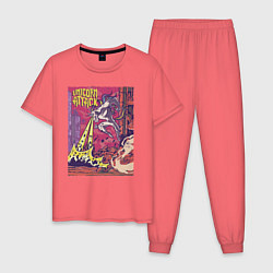 Пижама хлопковая мужская Единорог Атакует, цвет: коралловый