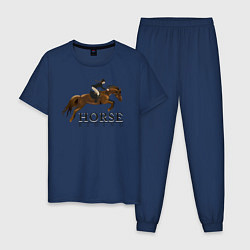 Пижама хлопковая мужская HORSE RIDING, цвет: тёмно-синий