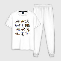 Пижама хлопковая мужская Конный виды спорта, цвет: белый