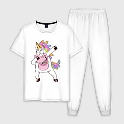 Пижама хлопковая мужская Dabbing Unicorn, цвет: белый