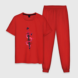 Пижама хлопковая мужская Змея И Меч, цвет: красный