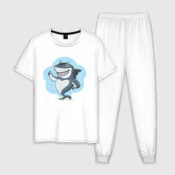 Пижама хлопковая мужская Акула с улыбкой, цвет: белый