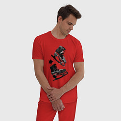 Пижама хлопковая мужская Коньки, цвет: красный — фото 2