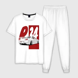 Пижама хлопковая мужская Drift Cars Nissan Skyline R34, цвет: белый