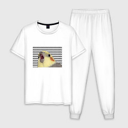 Пижама хлопковая мужская Орущий попугай, цвет: белый