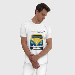 Пижама хлопковая мужская Я люблю вас Yellow-blue bus, цвет: белый — фото 2