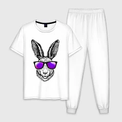 Пижама хлопковая мужская Клевый заяц, цвет: белый