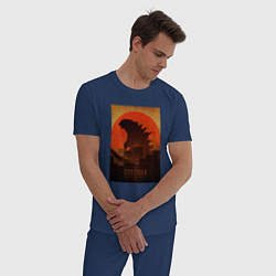 Пижама хлопковая мужская Godzilla and red sun, цвет: тёмно-синий — фото 2