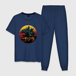 Пижама хлопковая мужская Godzilla in circle, цвет: тёмно-синий
