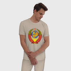 Пижама хлопковая мужская Герб СССР, цвет: миндальный — фото 2
