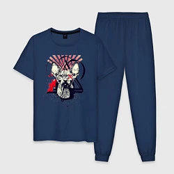 Пижама хлопковая мужская Грозовой, кошак сфинкс, цвет: тёмно-синий