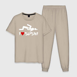 Пижама хлопковая мужская I love sushi, цвет: миндальный