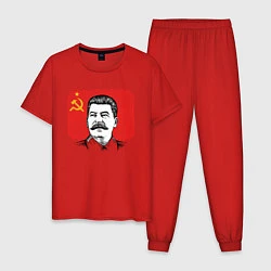 Пижама хлопковая мужская Сталин и флаг СССР, цвет: красный