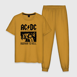 Пижама хлопковая мужская ACDC highway to hell, цвет: горчичный