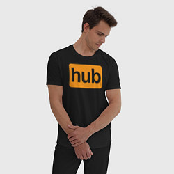 Пижама хлопковая мужская Hub, цвет: черный — фото 2