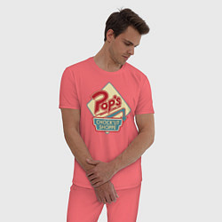 Пижама хлопковая мужская POPS, цвет: коралловый — фото 2