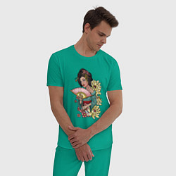 Пижама хлопковая мужская ГЕЙША, цвет: зеленый — фото 2